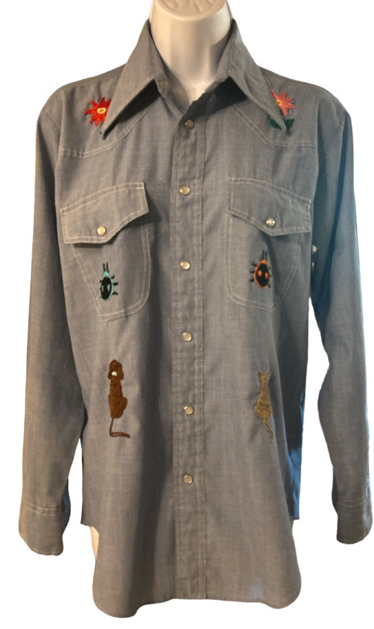 Vtg Anthony’s Shirt Women’s Sz S Embroidered Owl Western Pearl Snap See Tag Pic