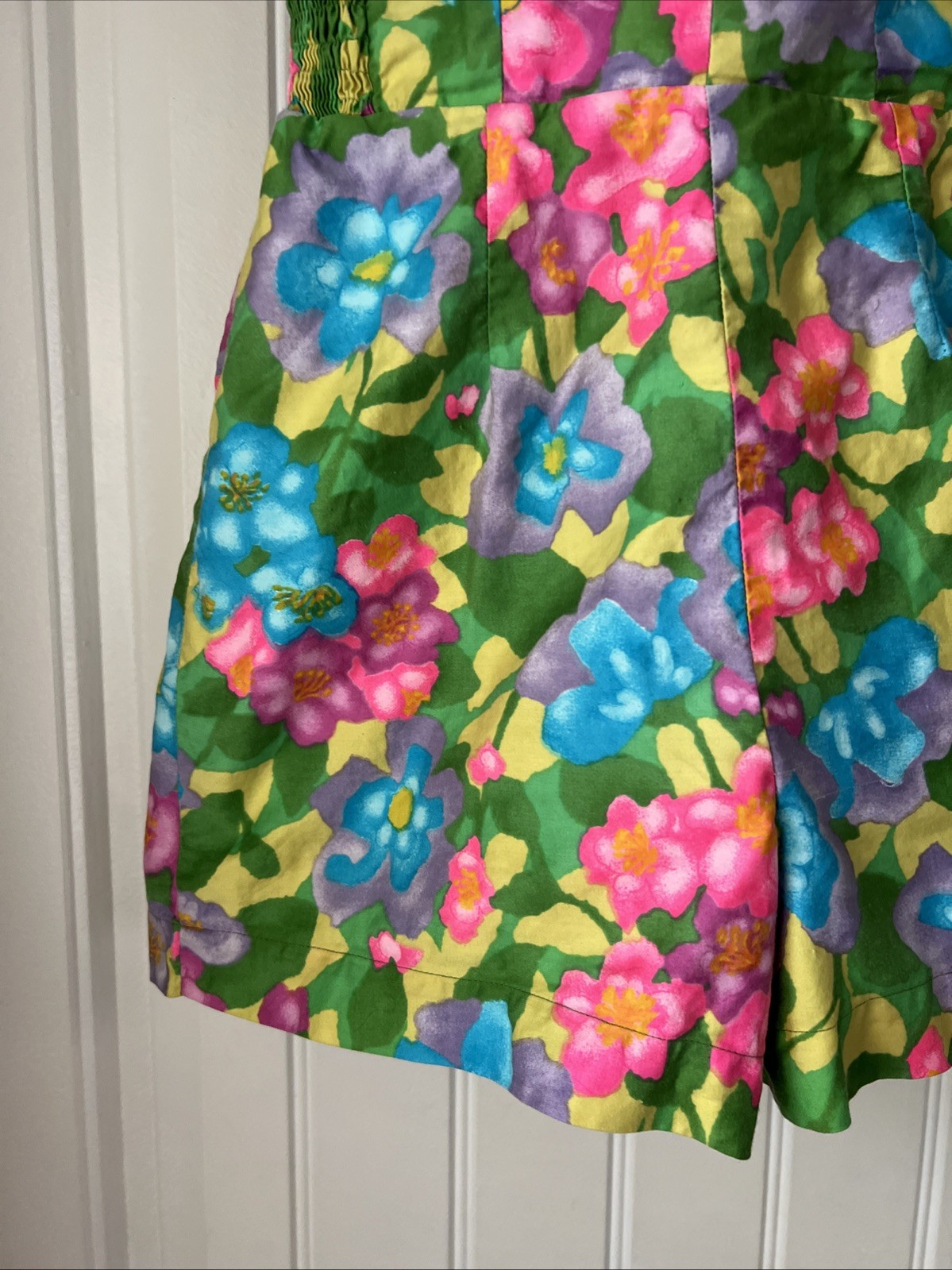 Vtg 50s Marjy Stevens Kahala Floral Cotton Hawaiian Playsuit Romper Swimsuit S