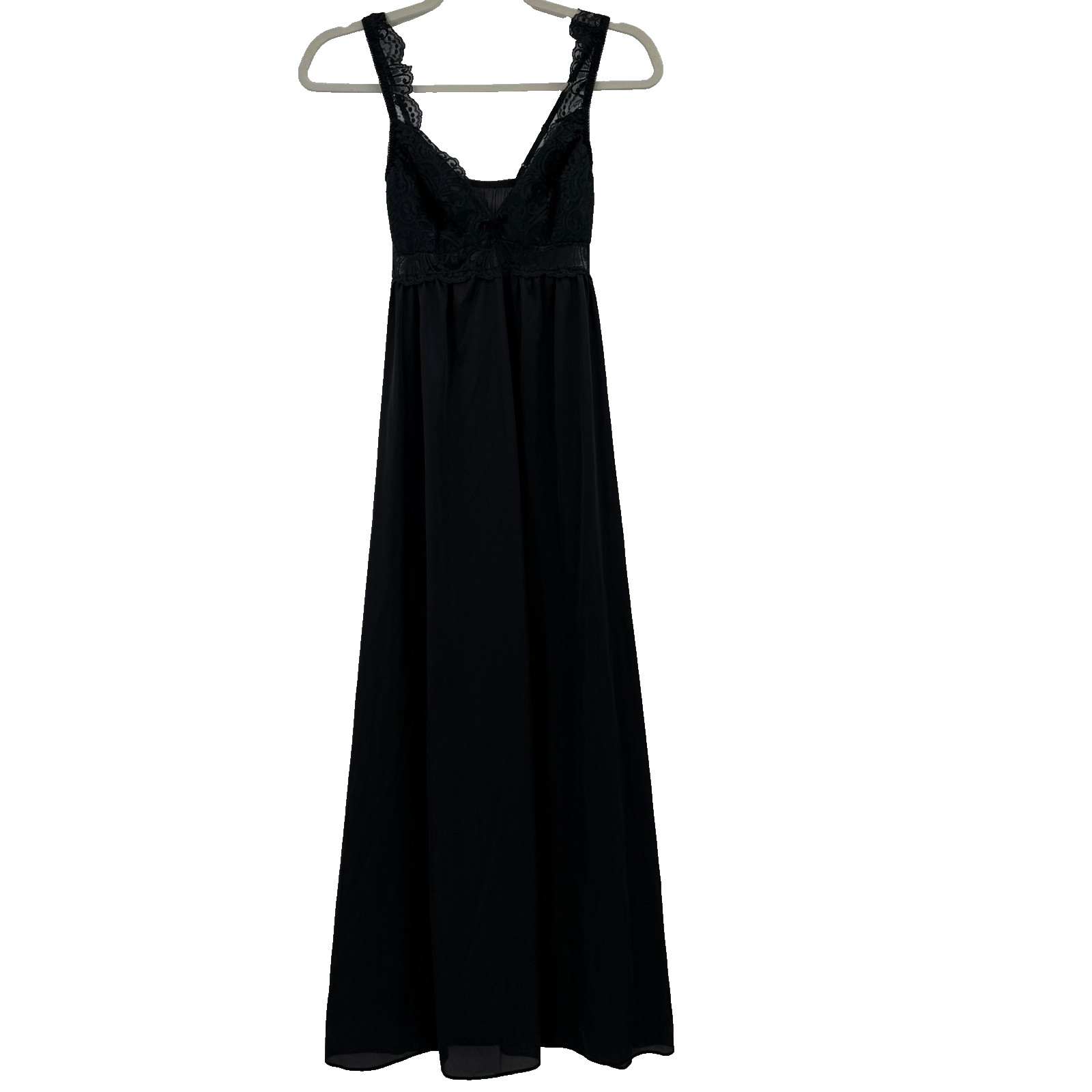 VTG Scaasi Womens Lace Nylon Slip Dress Black Size 36B Victorian Goth Romantic