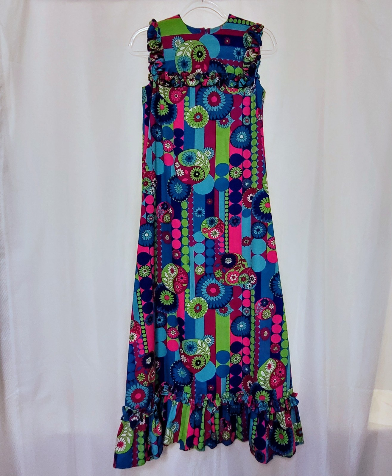 VTG Sears Hawaiian Fashions Mod Floral Sleeveless Maxi Dress 60s 70s Jr’s 9 P