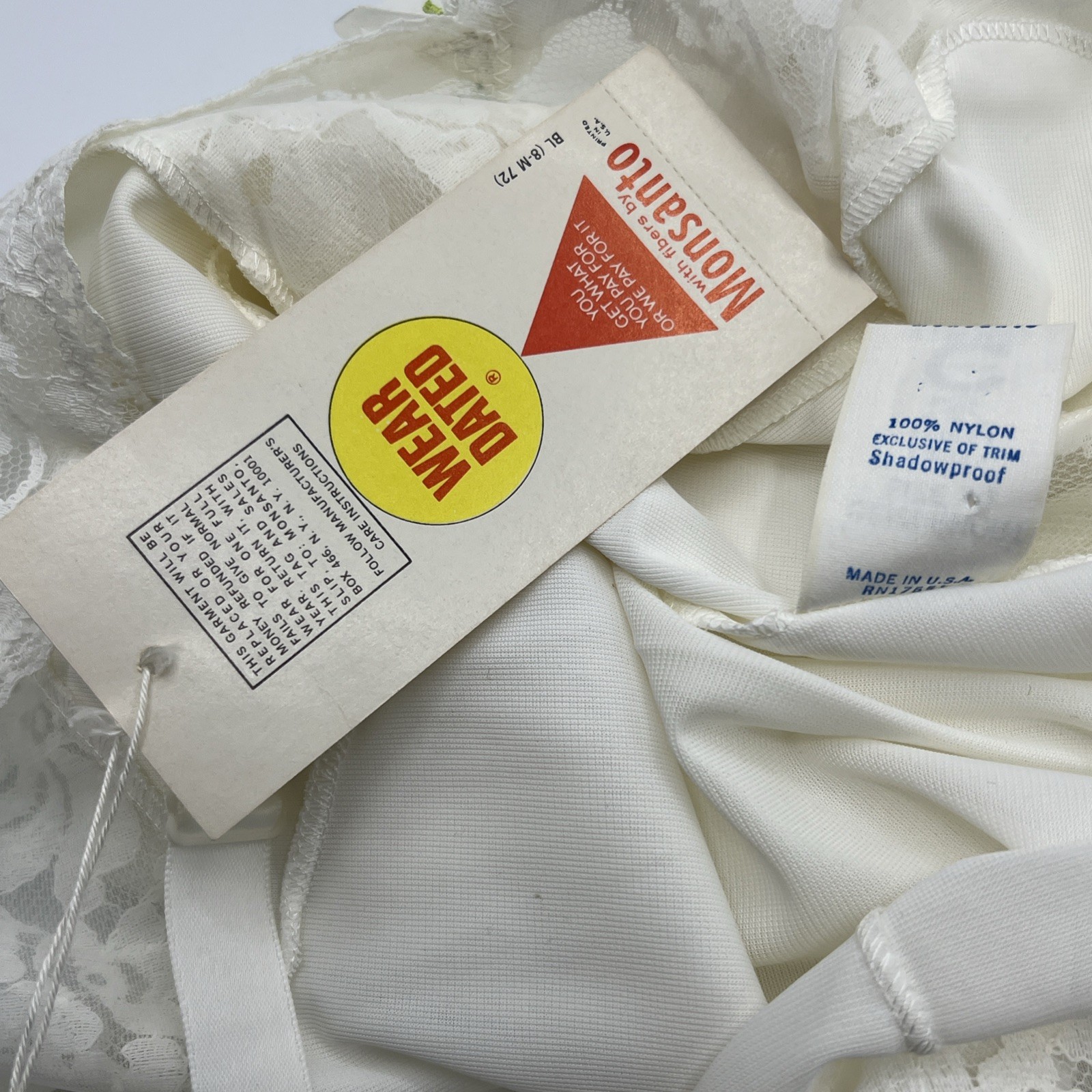 Vintage Monsanto White Nylon Full Slip Mini Demi-Short Size 36 Shadow Panel