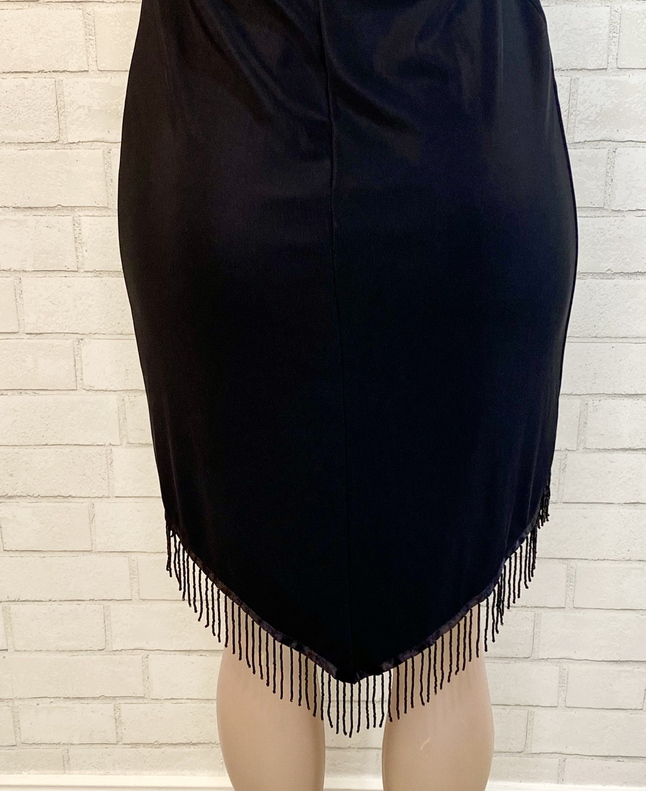 VTG 90’s Y2K Black Bead Fringe Asymmetrical Party Wedding Prom Dress Whimsigoth