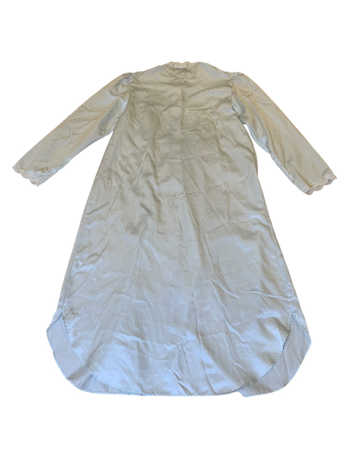 Natori Vintage Satin Nightgown Light Blue Lace Embellishment Faux Pearl Buttons