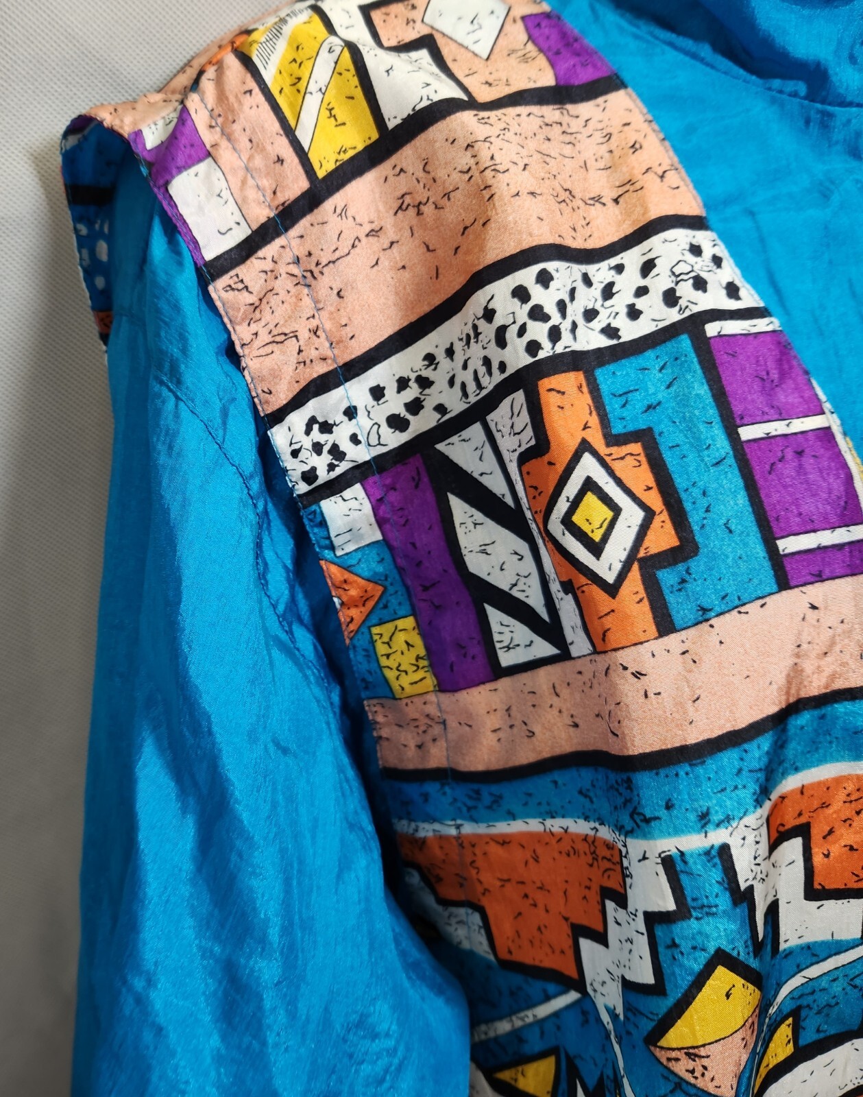 Vintage 80s Aztec Print Blue Windbreaker Jacket Womens Medium Laura Katherine