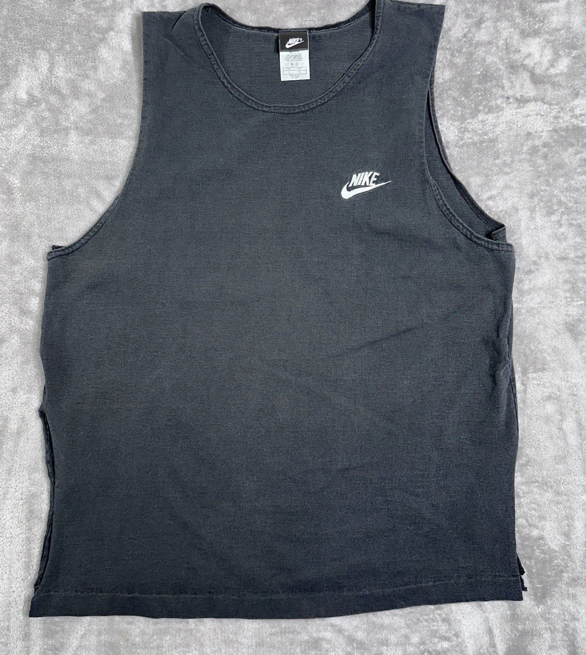 Vintage Y2K Nike Made In USA Muscle Tank Large Fade Black High Side Slits