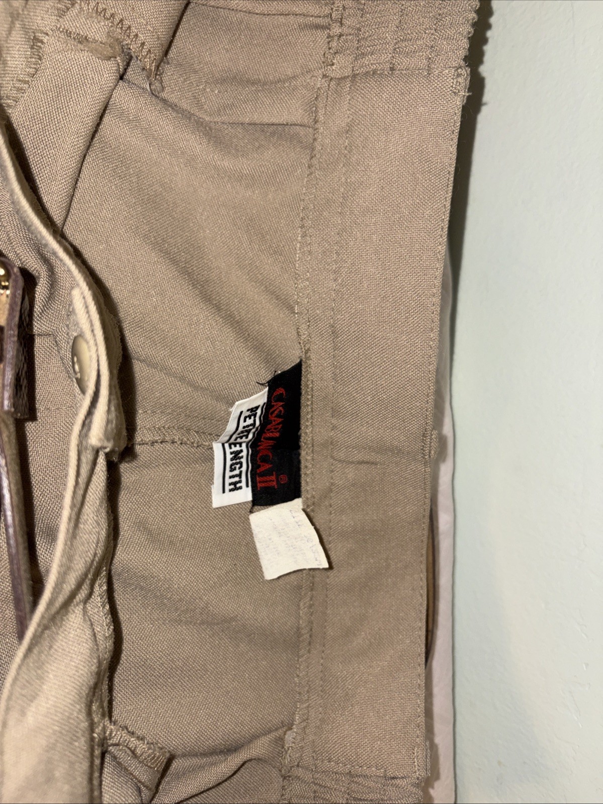 Casablanca II Women’s Dress Pants 12P Petite Taupe Elastic Waist Belt NWT