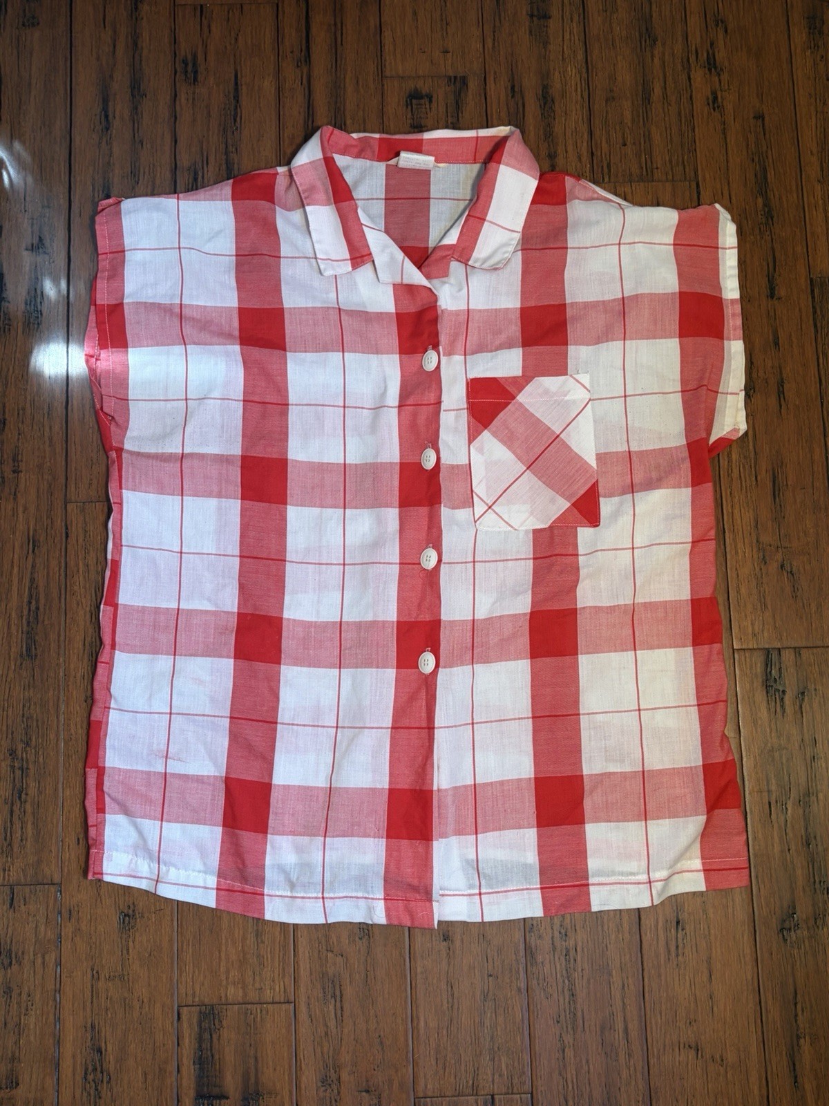 Vintage 70s Sears The Fashion Place Red Gingham Button Down Shirt Size 18