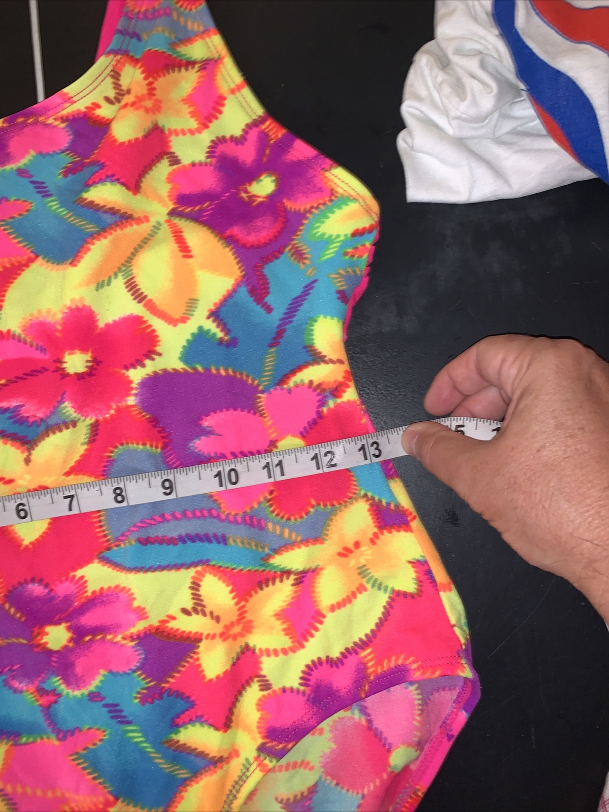 Vintage 80s Action Max floral neon aerobic workout leotard Girls 16