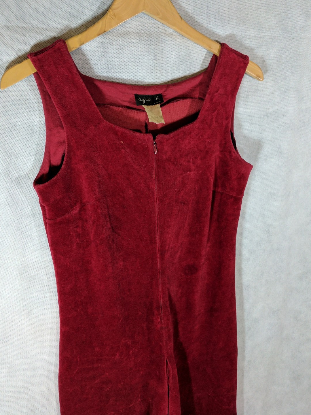 agnes b Vintage Velvet Red Wine Jumpsuit
