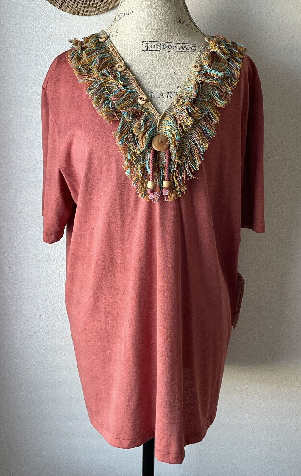 Women Shirt 1XL Boutique Fringe Top Southwestern Vintage Young Stuff II Y2K NEW