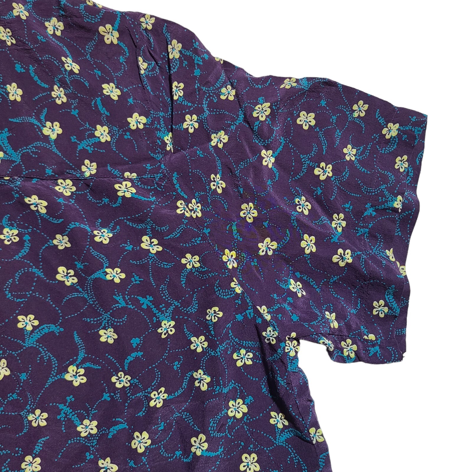 Vintage Amanda Smith Pure Silk Purple Blue Yellow Flowal Shirt Size 14