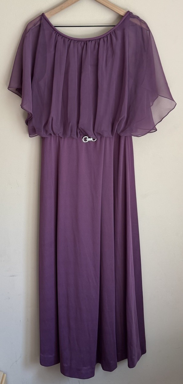Dress Vintage Maxi 60s 70s Poly Knit Sheer Womens Size Medium Boho Jewel Flounce