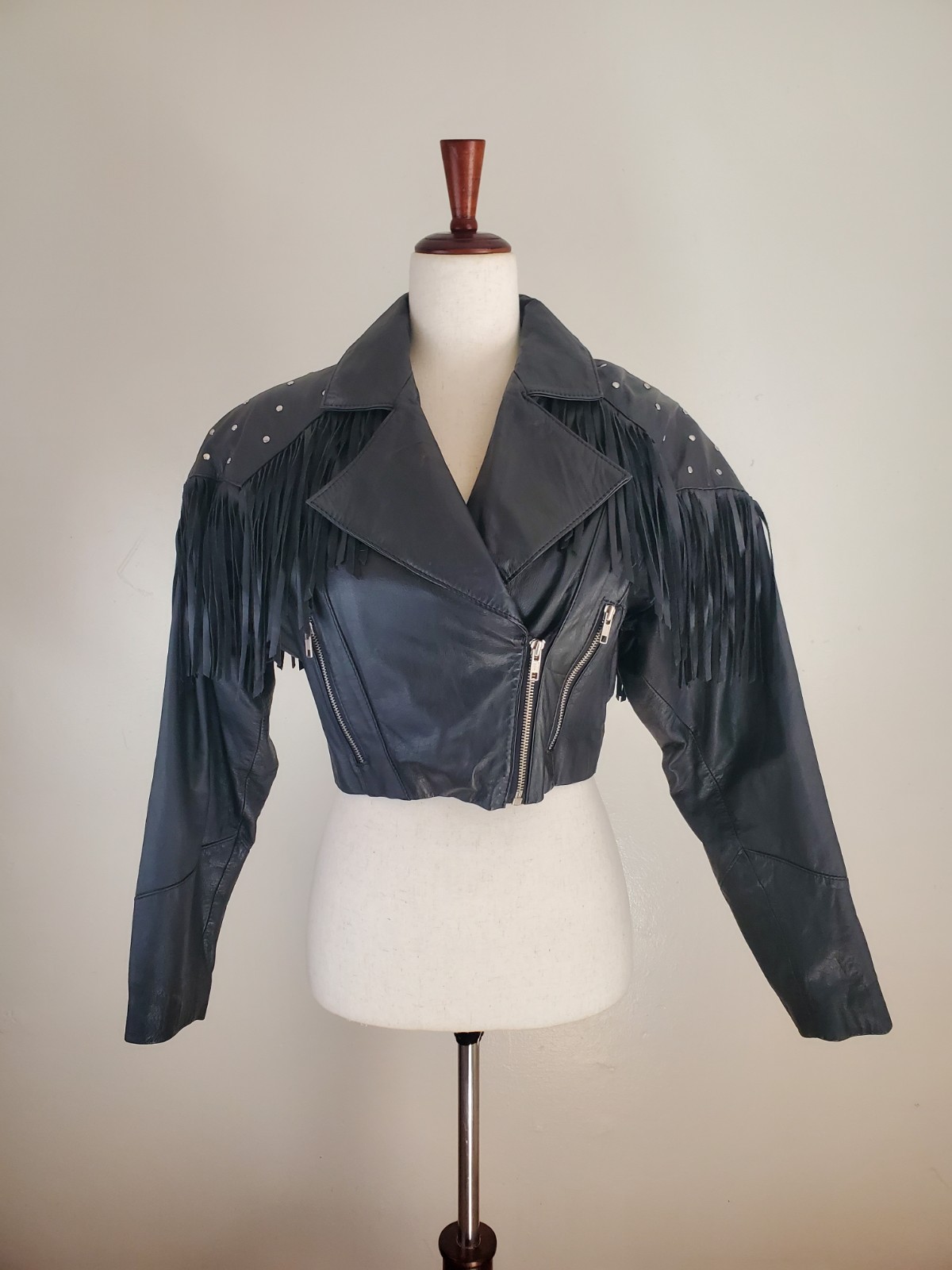 Vintage 1980s Studded Biker Leather Jacket Chia Moto Western S/M