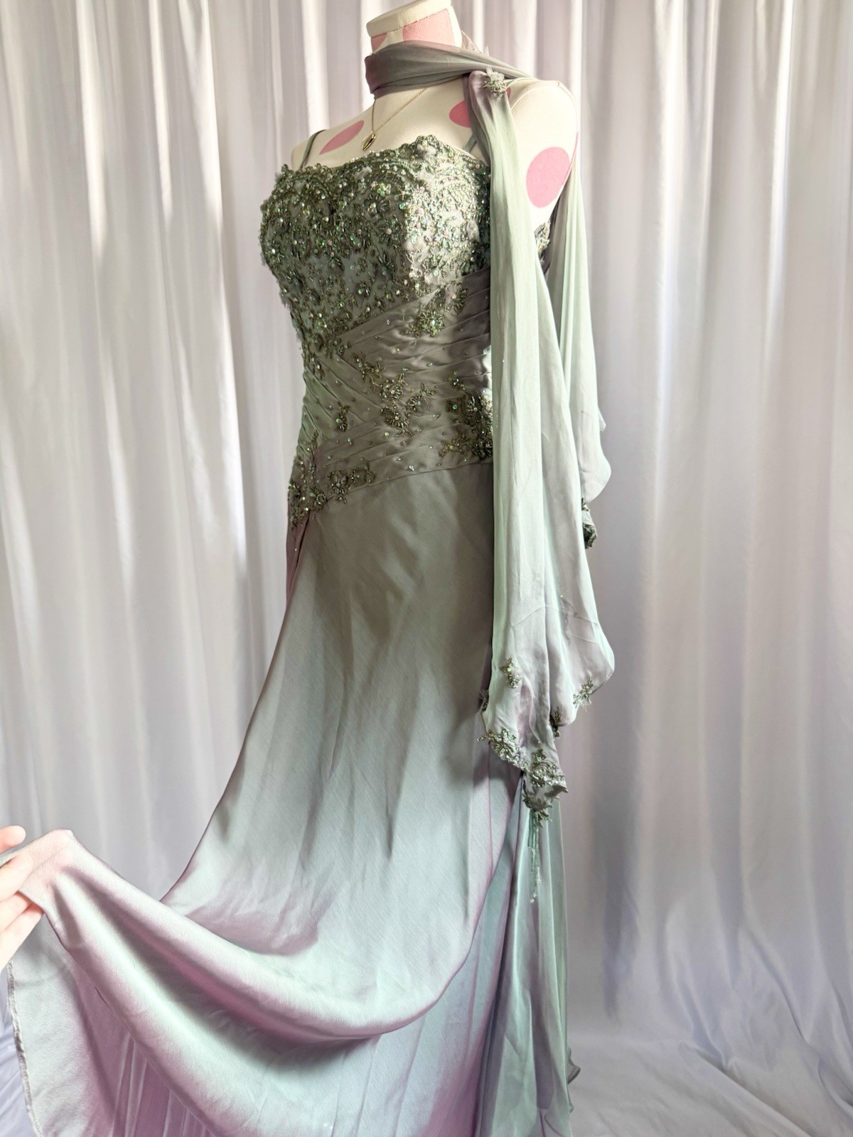Vintage Y2K Blue Fairy Beaded Sequin Ruffle Layered Princess Formal Gown Dress 6