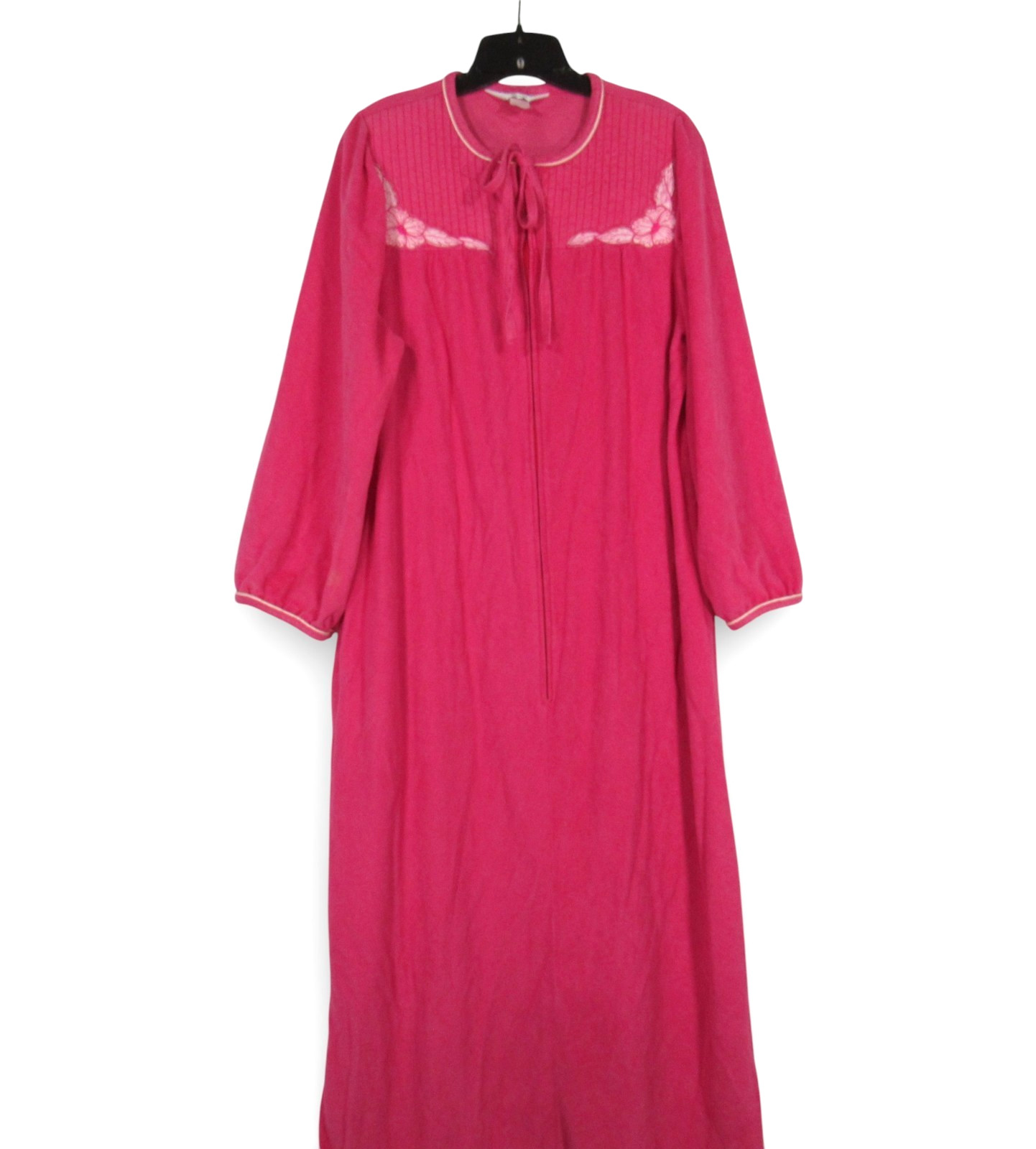 VTG KOMAR Pink FLEECE Quilted/Embroidered NECKLINE Lounge ROBE/HOUSECOAT Sz M