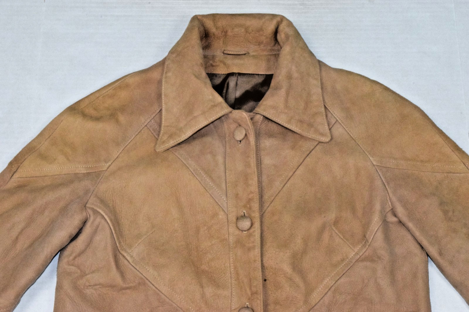 Vintage Leather Jacket New England Sportswear Size S 50s Tan Chevron Stitch
