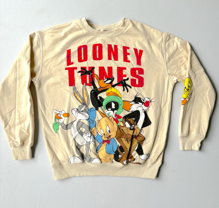 Looney Tunes Womens Crewneck Sweatshirt Sz Small Tan Ivory Bugs Daffy