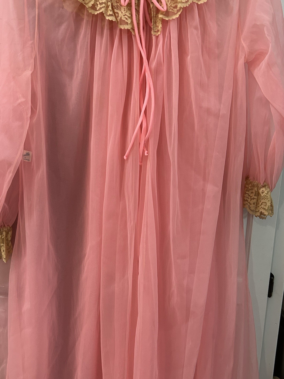 Vintage Jenelle Of California Peignoir Chiffon Nightgown Robe Set Bright Pink