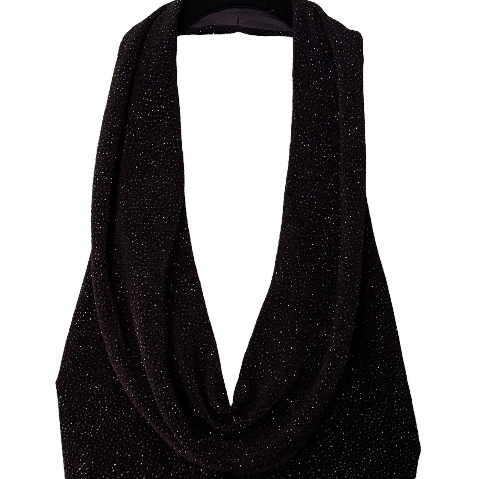 Maxi Halter Dress Women’s 10 Black White Sparkly Stretchy Cruella Vintage