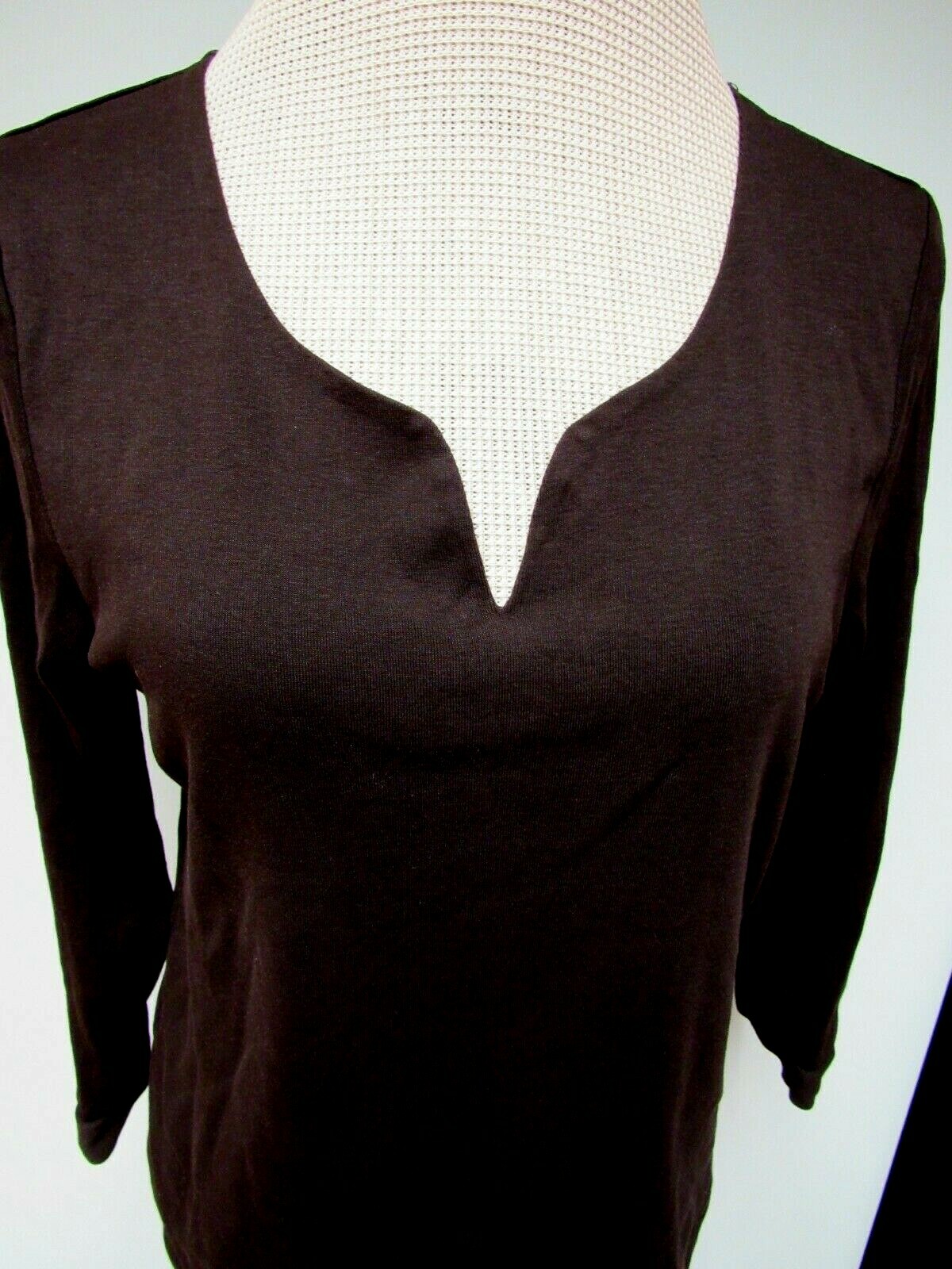 VTG 90s HAROLD’S Cotton Knit Top V Neck Dark Chocolate Brown L EUC