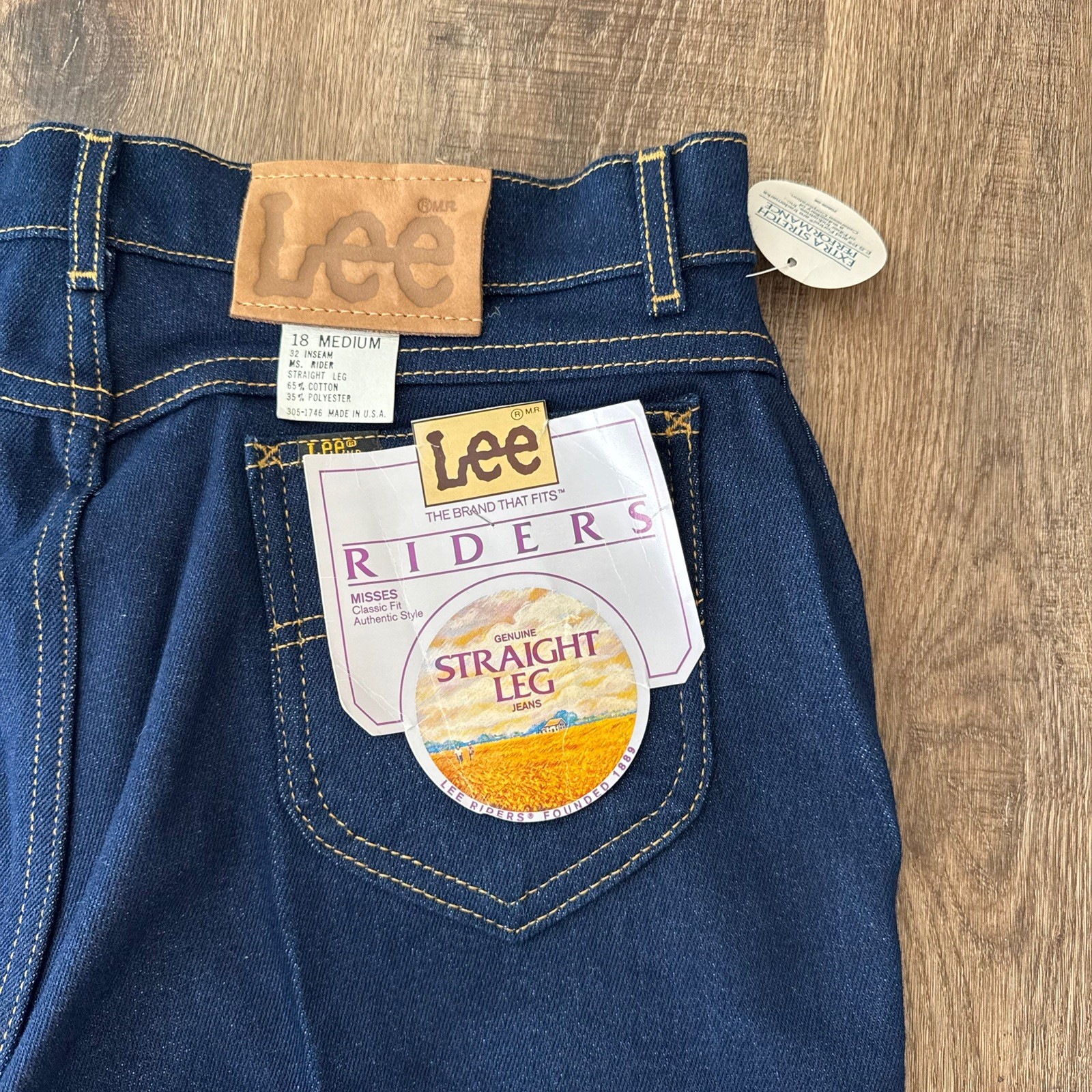 Vtg 70s 80s Lee Riders Jeans Dark Wash High Rise Talon 42 Creased USA Made Sz 18