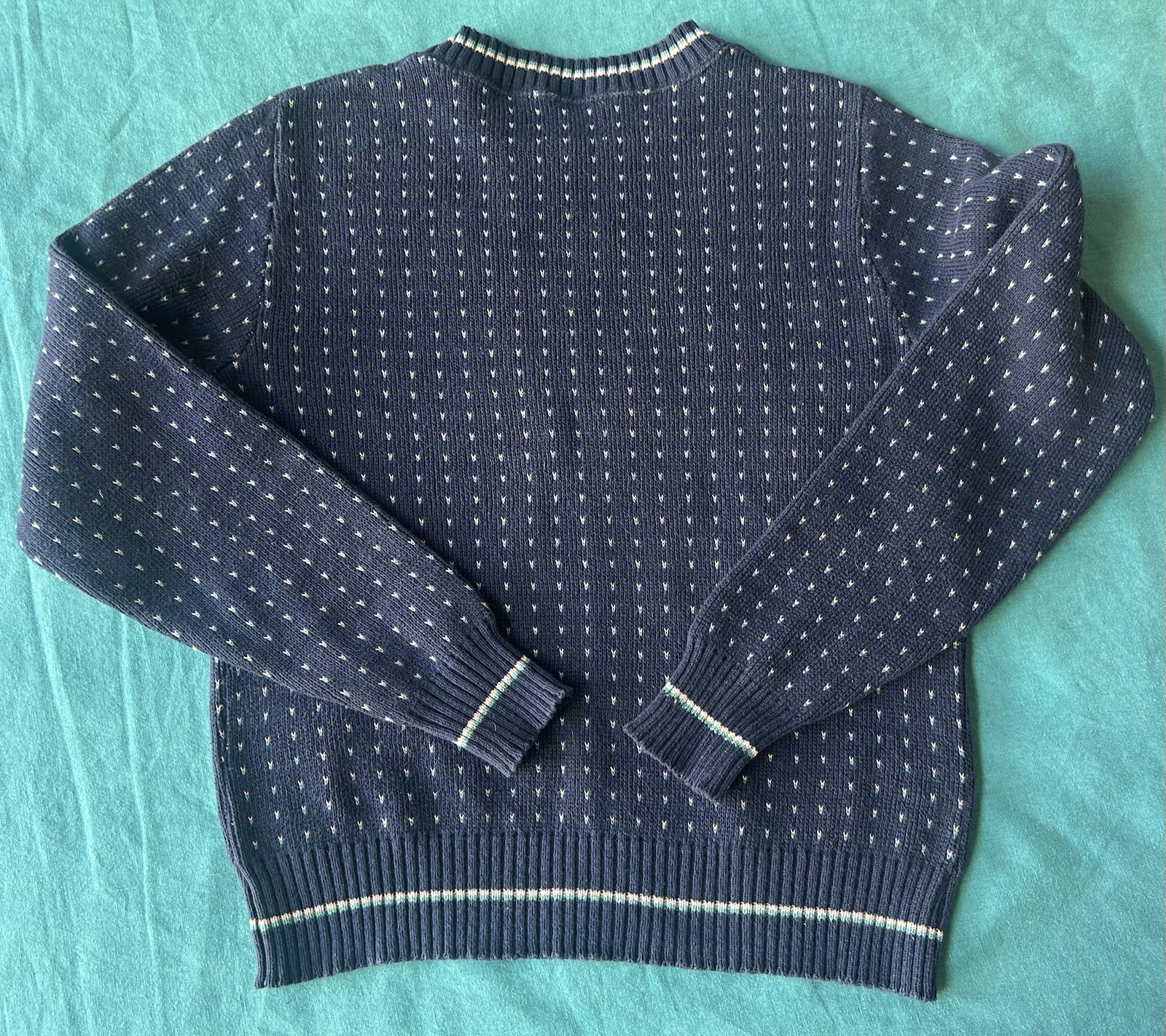 Vintage 80s Preppy Striped Sweater, Cotton In Navy Blue Pink Green, Small-Medium