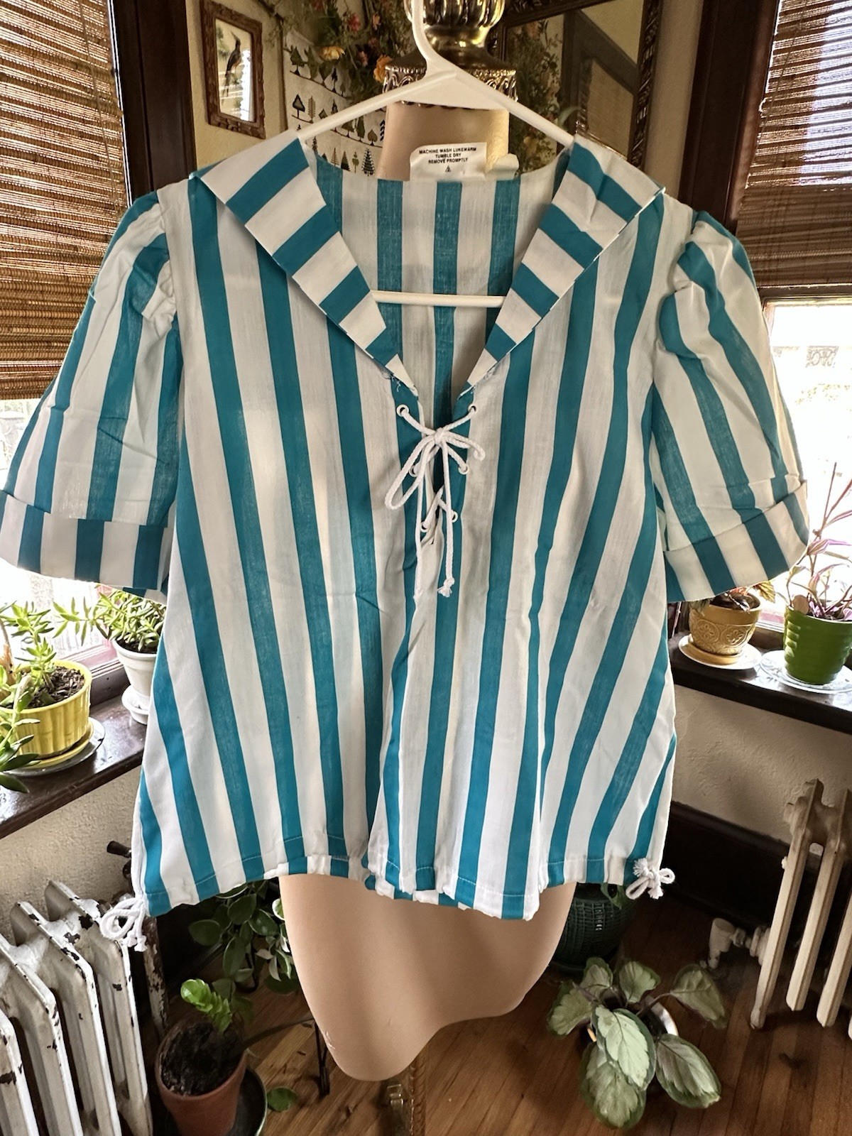 You Babe Vintage 80’s Striped Sailors Top Women’s Large Cropped with Ties NWOT