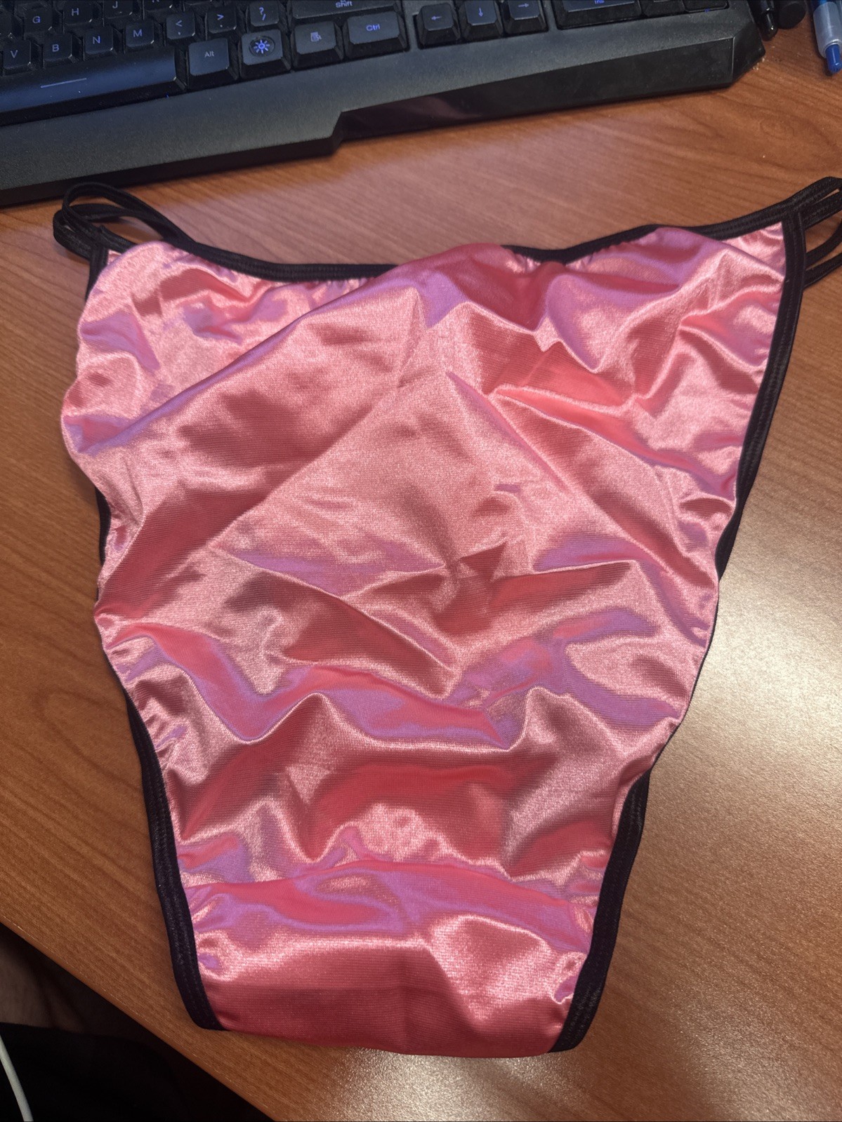 Vintage XL Thong Panties Double String Bikini Satin Lace, Shiny Detail, Y2K