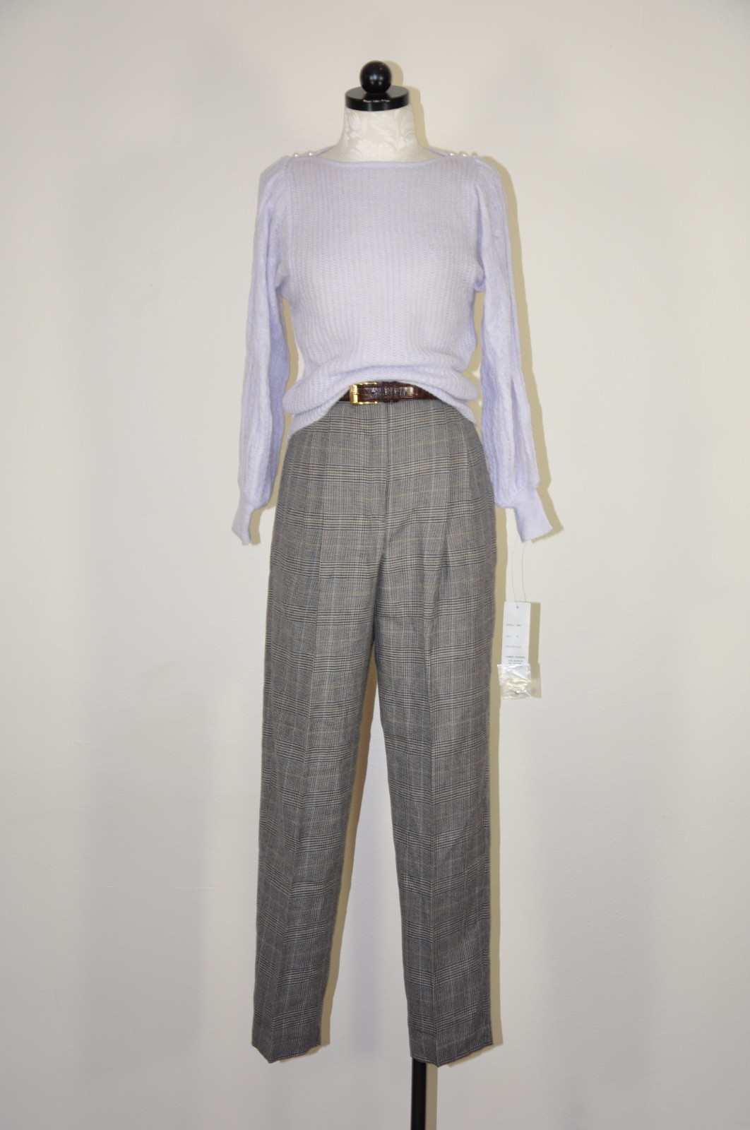 70s VTG Lavender Purple Mohair Puff Sleeve Pearl Buttons Knit Sweater Women XS