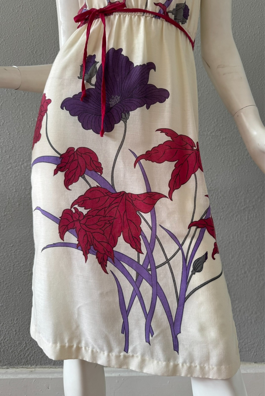 Vintage 70s Asian Inspired Mandarin Collar Floral Dress XS