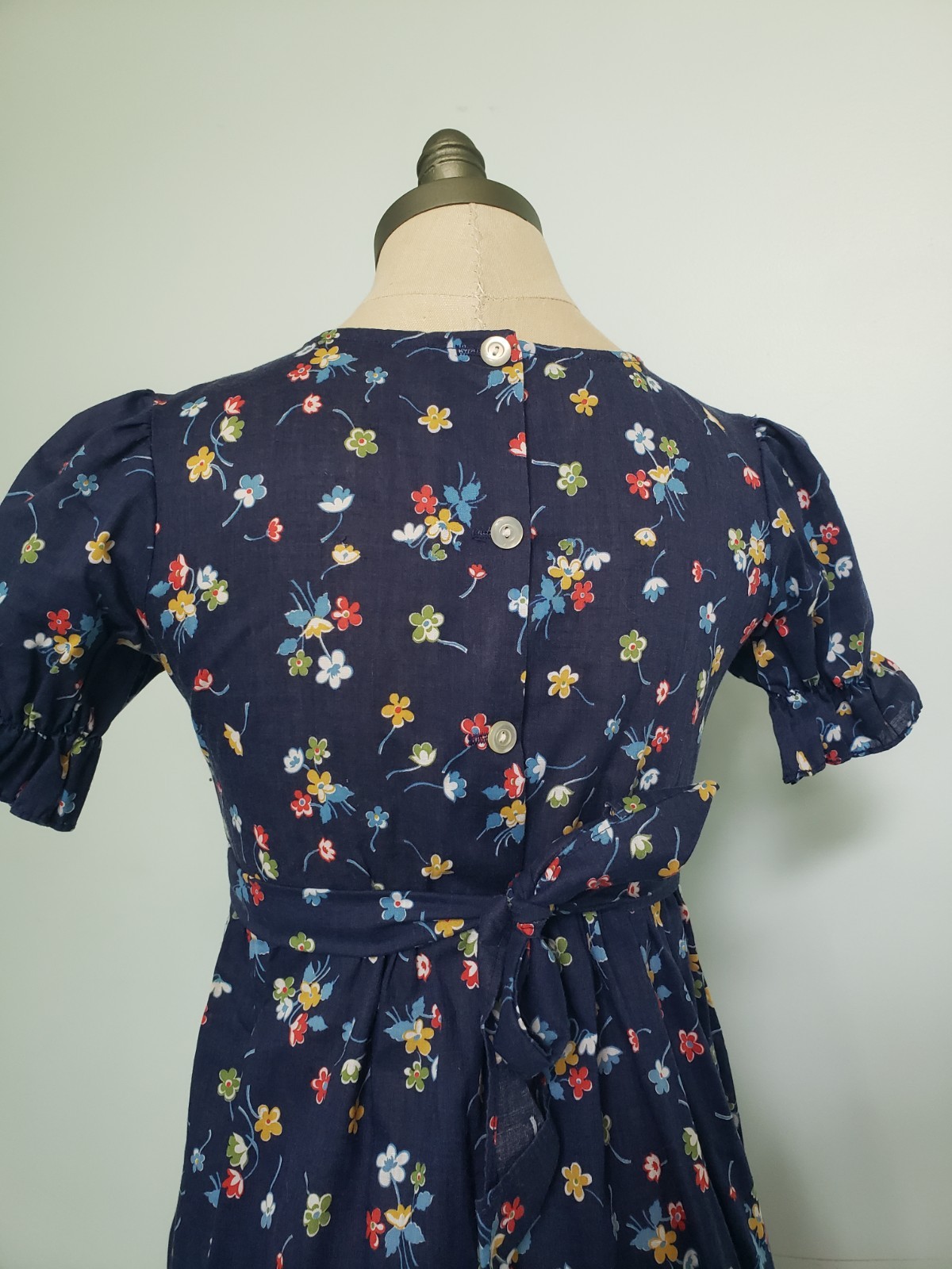 VTG 70s Spencer California Girl’s 14 Prairie Dress Maxi Blue Floral Puff Sleeve