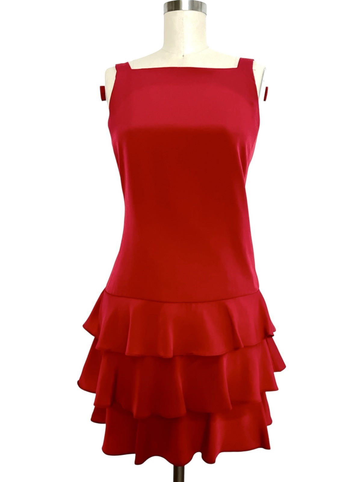 VTG Martin Ross 80s/90s Sz 4 XS/S Red Coquette Shift Dress Ruffle Bows Open Back