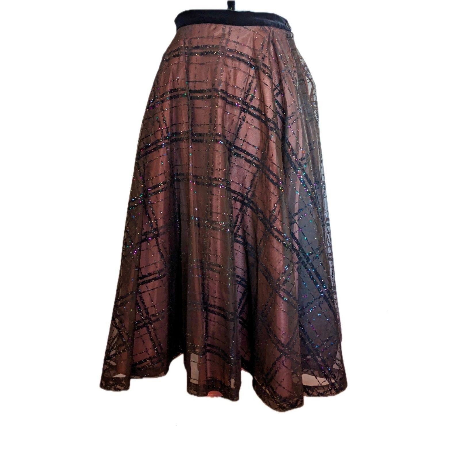 VTG Velvet Flocked Organza & Satin Glitter Embellished Evening Circle Skirt, 2/4