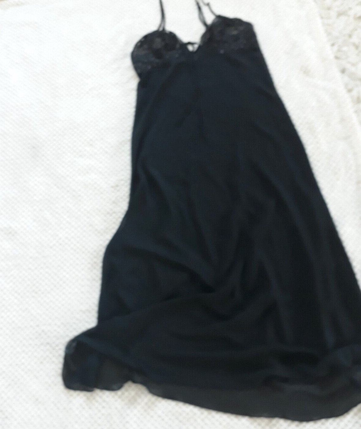 ANYWEAR ANY TIME VINTAGE WOMAN MAXI NIGHT BLACK GOWN WITH COTTON LACE SZ L