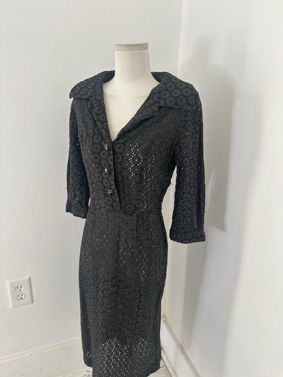 Vintage 40s Charcoal Lace Day Dress Size Small