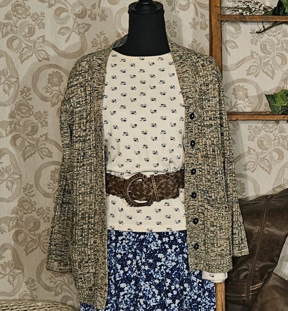Vtg 70s Fisherman Knit Cardigan OSFM Eclectic Grandpa Grannycore Grunge Retro