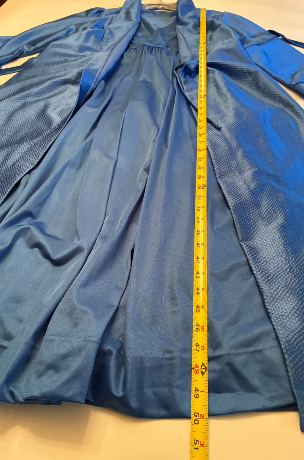 Vintage VAN RAALTE PEIGNOIR SET Medium ROYAL BLUE Sweep GOWN Long ROBE Lace 0215