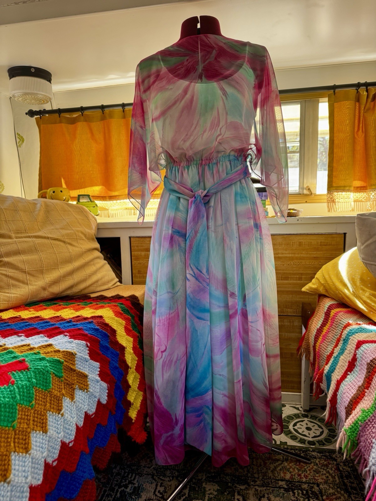 Vintage Victor Costa Ltd. Watercolor Floral Chiffon Maxi Dress & Slip Size 5/6