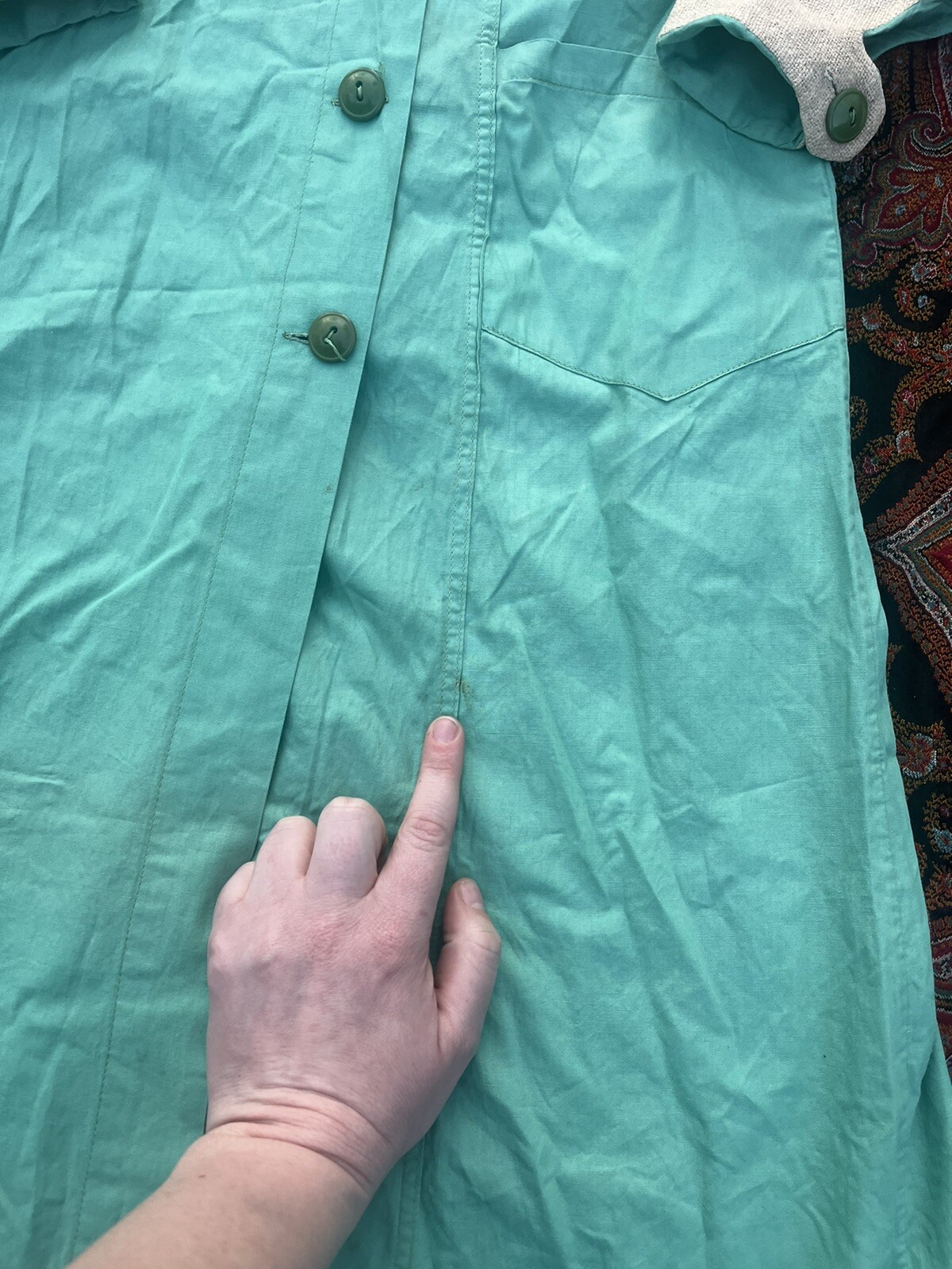 Vintage 1900s 1920 Dress House Coat Button Duster Teal Embroidery Art deco