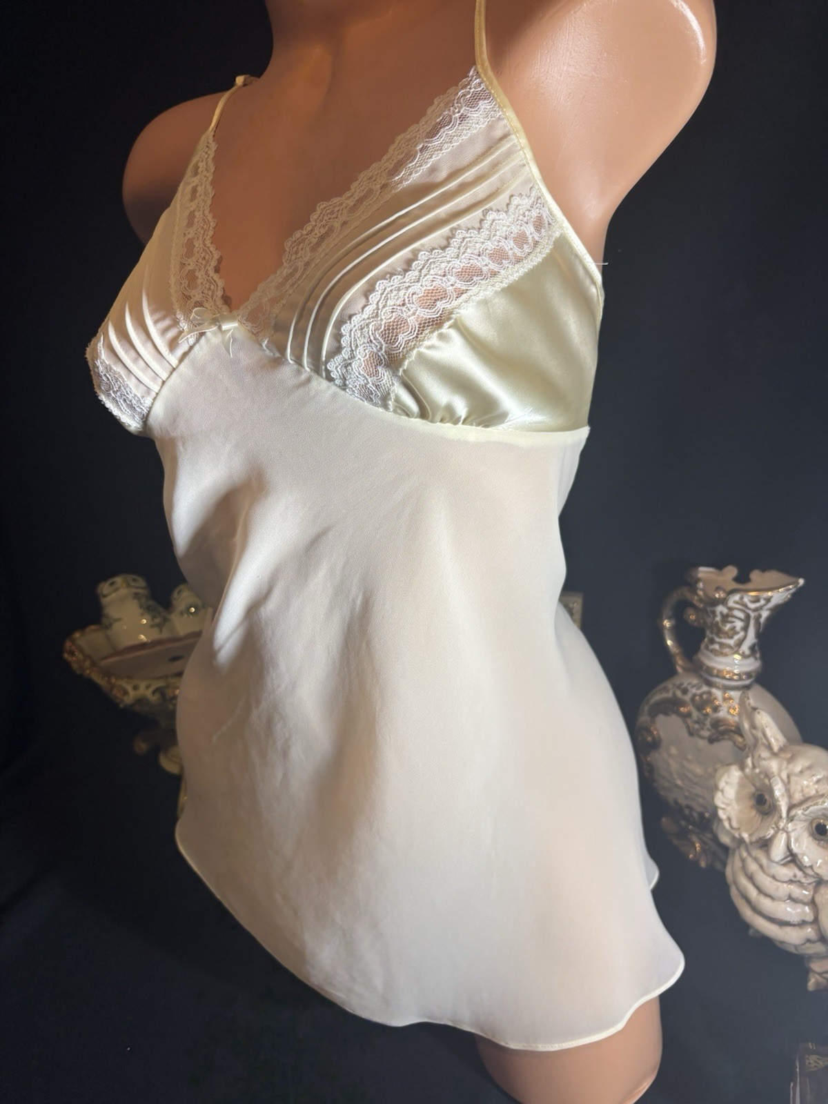 Satin Gown Tissue SHEER Gown See thought nightgown Deep V neck Babydoll Nightie