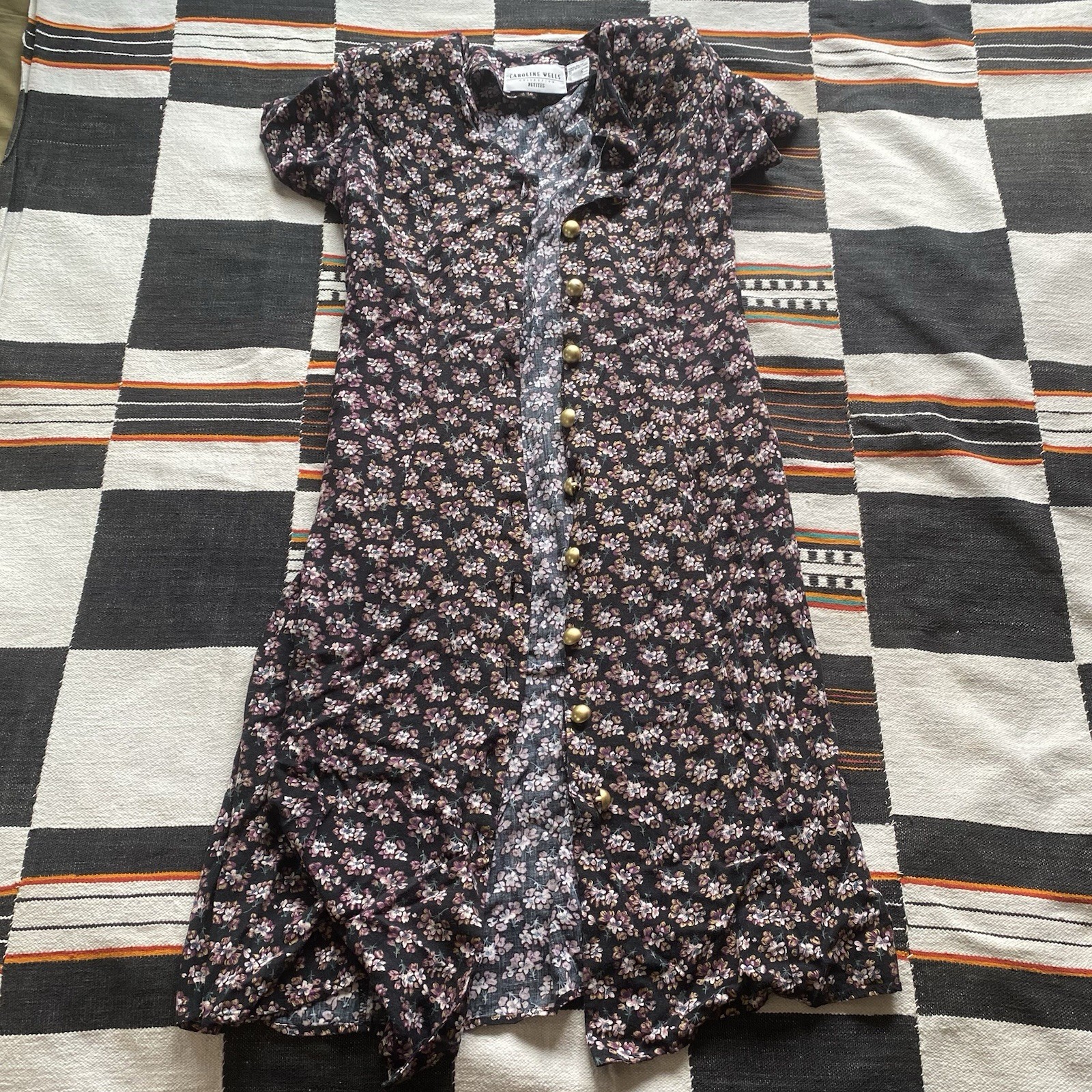 Vintage 90’s Caroline Wells Floral Midi Dress. Corset Back Tie. Rayon. Size 4.