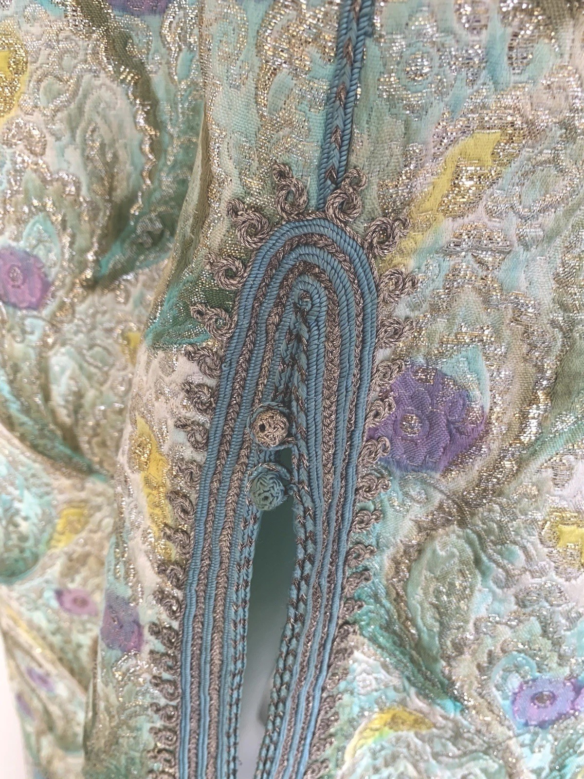 Vintage 1960s 70s Metallic Lurex Blue Purple Silver Caftan Moroccan Maxi Dress L