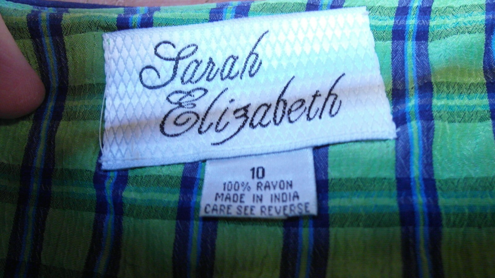 VINTAGE LADIES DRESS BLUE AND GREEN PLAID SARAH ELIZABETH SIZE 10