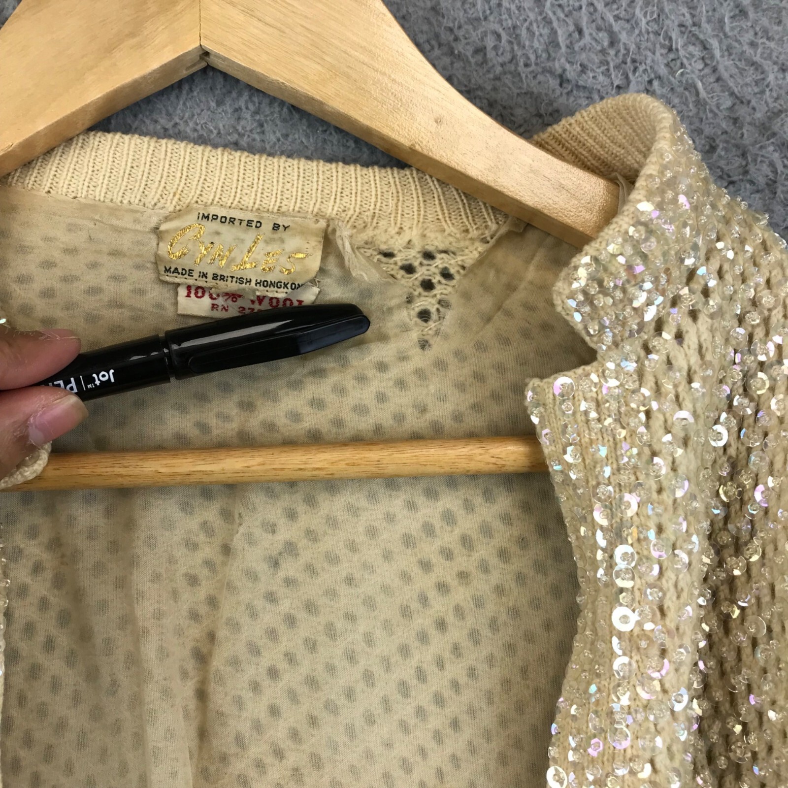 Vintage 60s Cyn Les Beaded Wool Cardigan Sweater Small