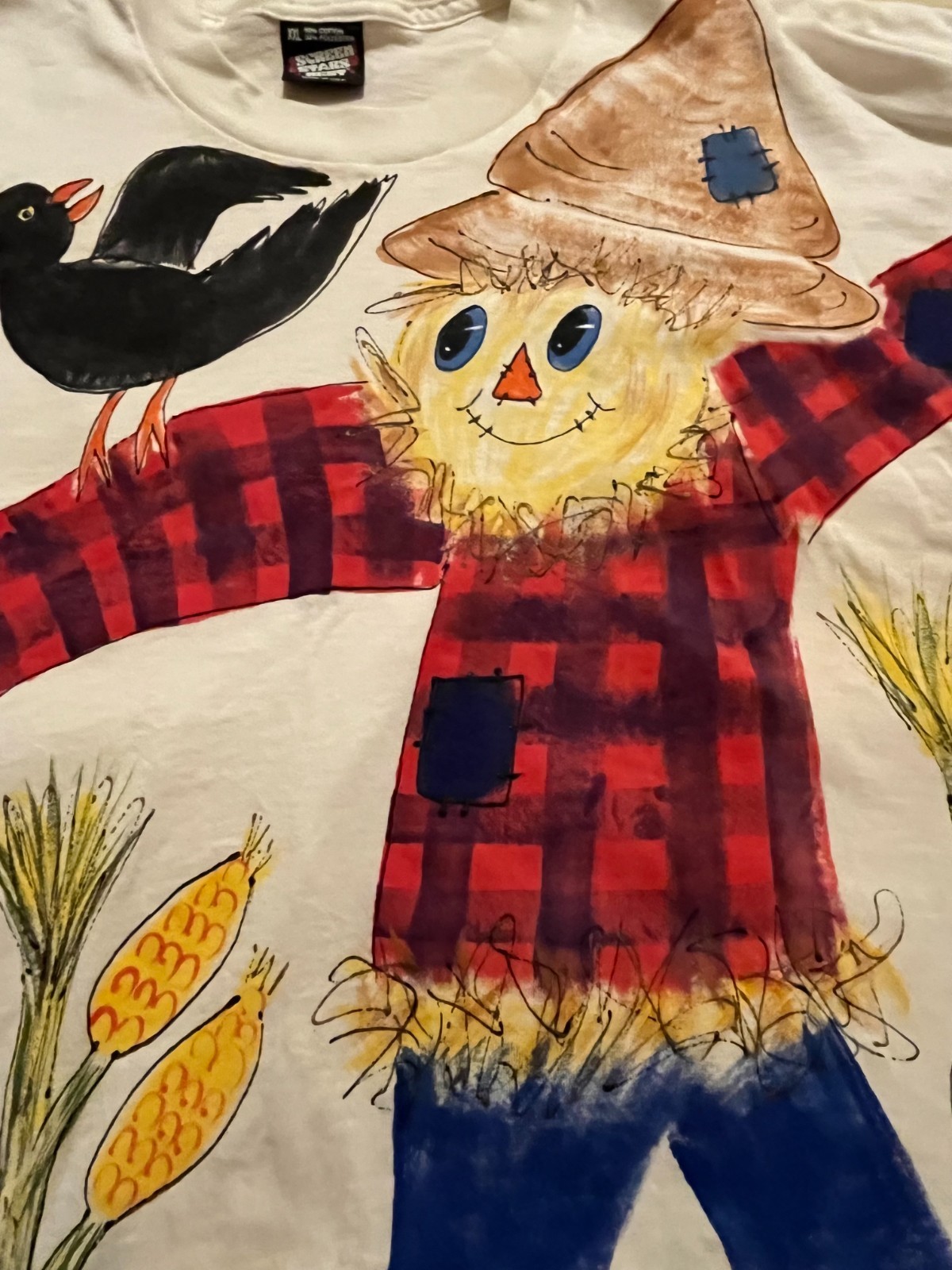 Screen Stars Women’s Pumpkin Scarecrow Fall Tee Shirt 90s