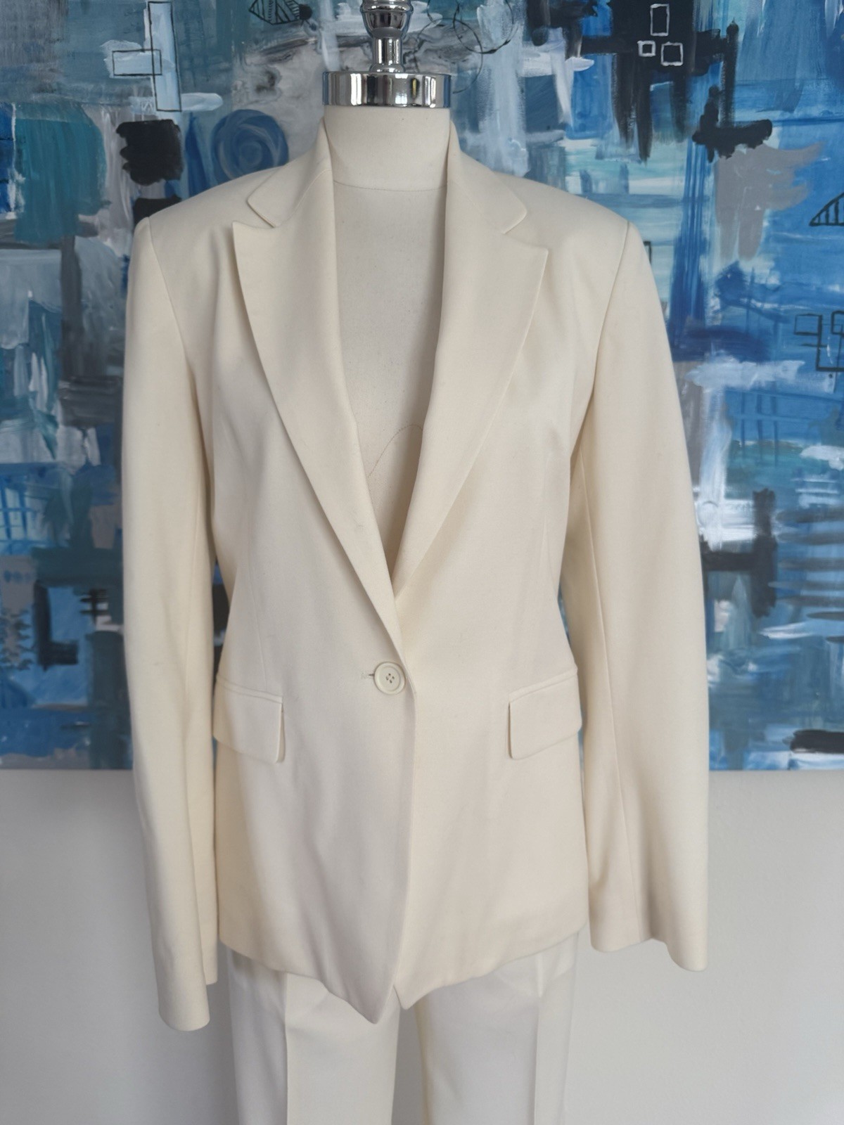Nicole Farhi Vintage 90’s Womens Cream Wool Pant Suit UK Size 10 US Size 6
