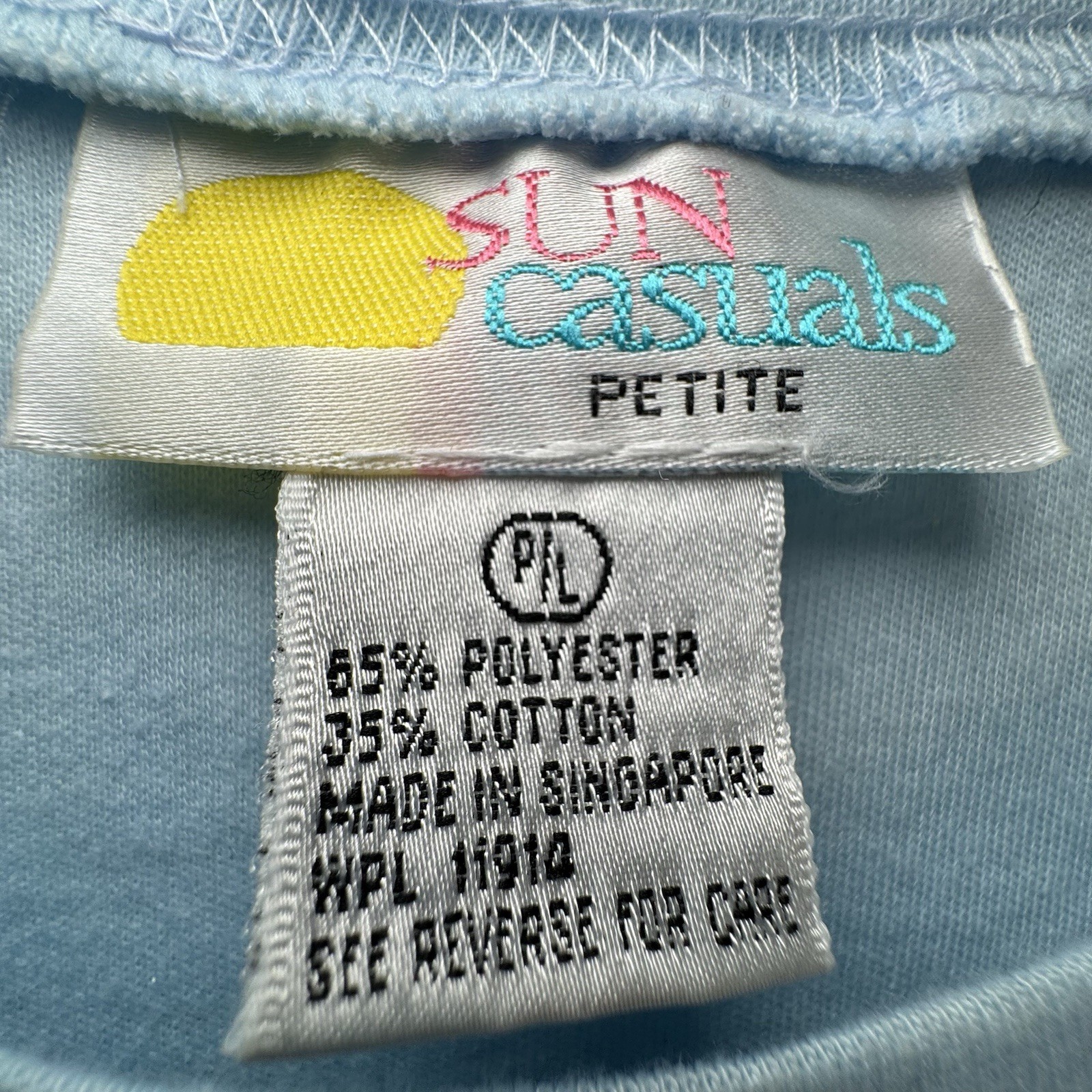 Vintage Baby Blue Sun Casuals Petit Womens LARGE shirt Country Club Tennis Shirt