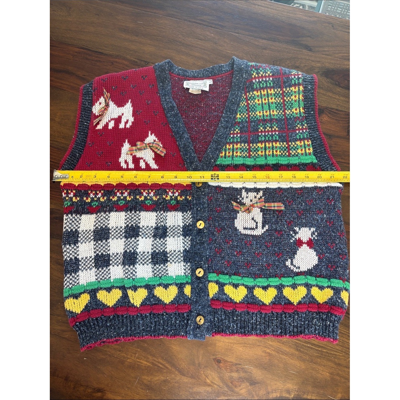 Vintage Sweater Loft Scottie Dog & Cat Knit Vest in Red, Green, Navy- Size L