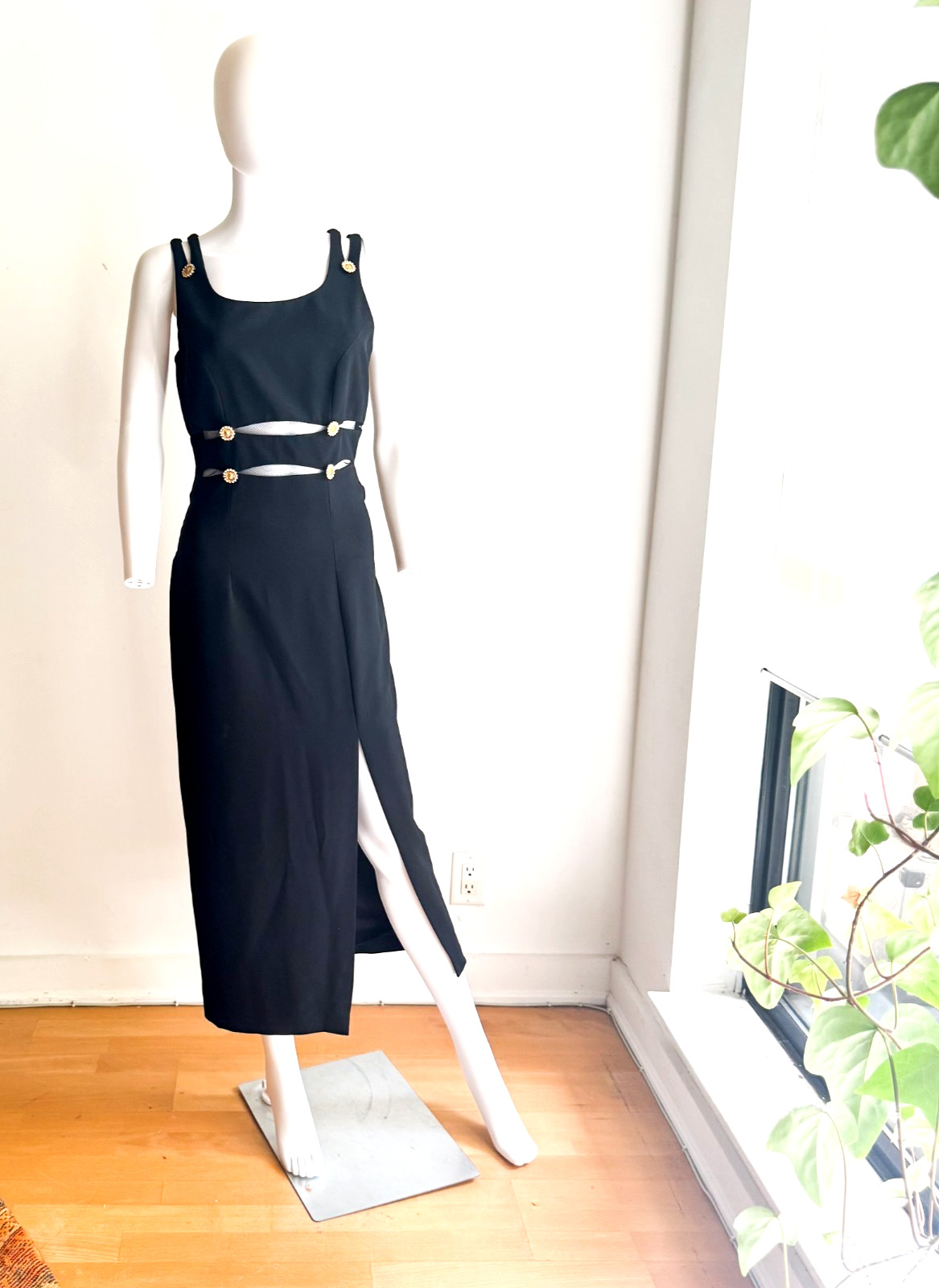 Vintage 90s Black Gold Accents 90s Designer Inspired Gown 6