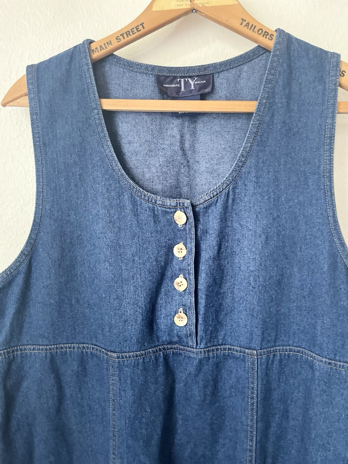 90s Original TY Wear Denim Jumper Modest Dress 10 Petite adjustable back career
